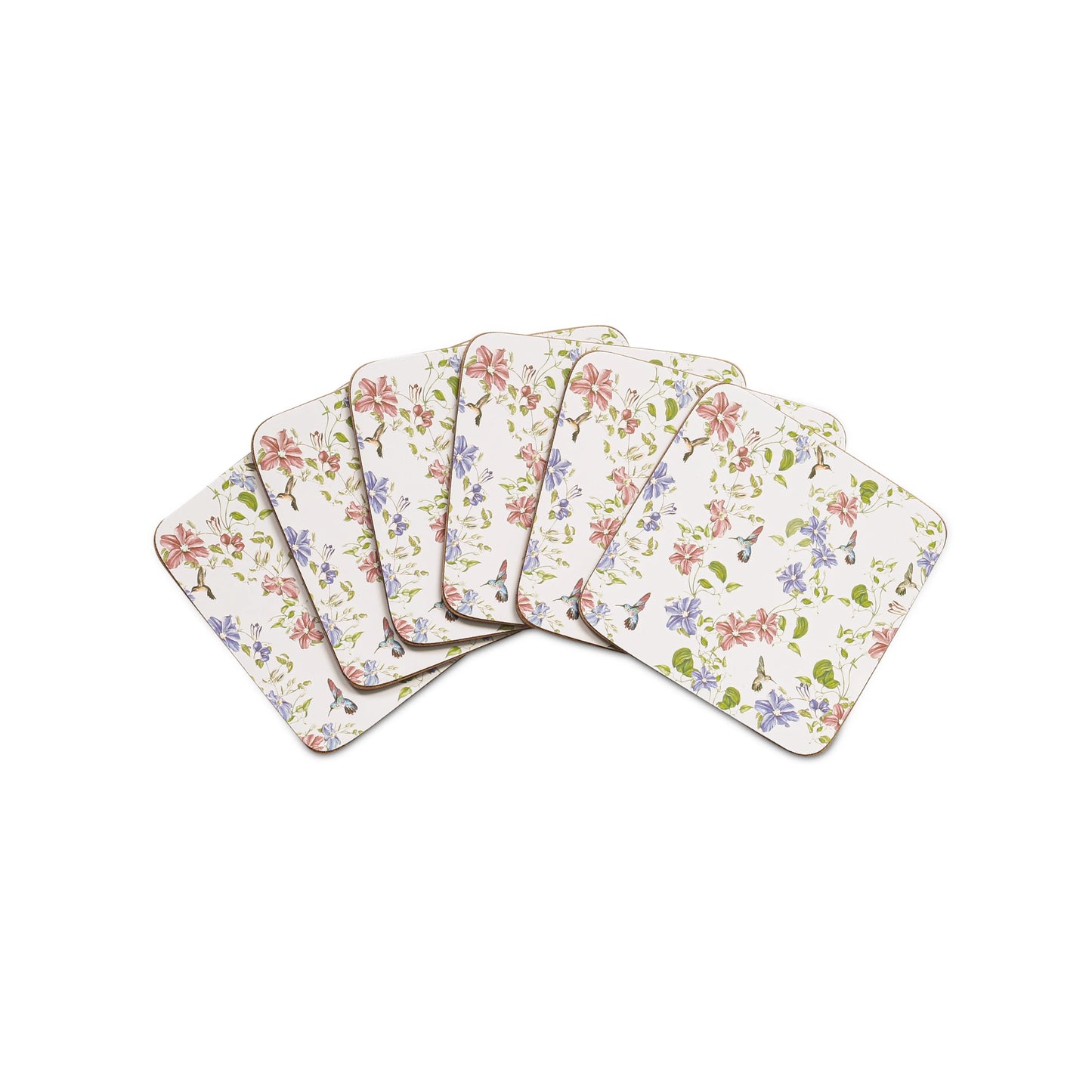 Free Shipping 6pcs Pastoral Style Coaster with Wisteria Flower Pattern Custom Printed Cork and Wood for Dining Wooden Cup Mats