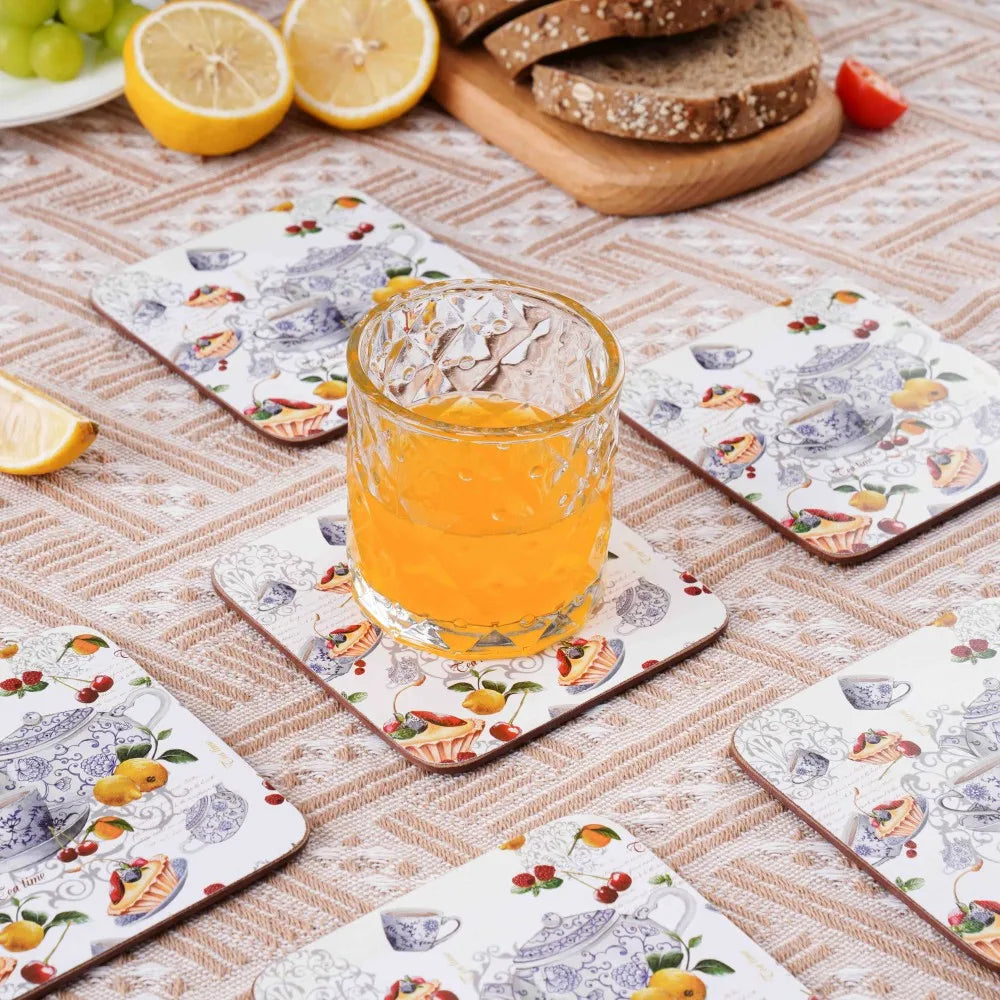 Free Shipping 6pcs Pastoral Style Coaster with Wisteria Flower Pattern Custom Printed Cork and Wood for Dining Wooden Cup Mats
