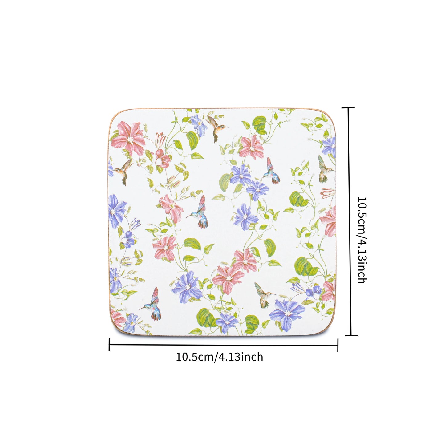 Free Shipping 6pcs Pastoral Style Coaster with Wisteria Flower Pattern Custom Printed Cork and Wood for Dining Wooden Cup Mats