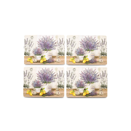 4pcs Pastoral Style Dining Placemats Middle Size with Lavender Heart Illustration Factory Price Cork & MDF Bubble Mat