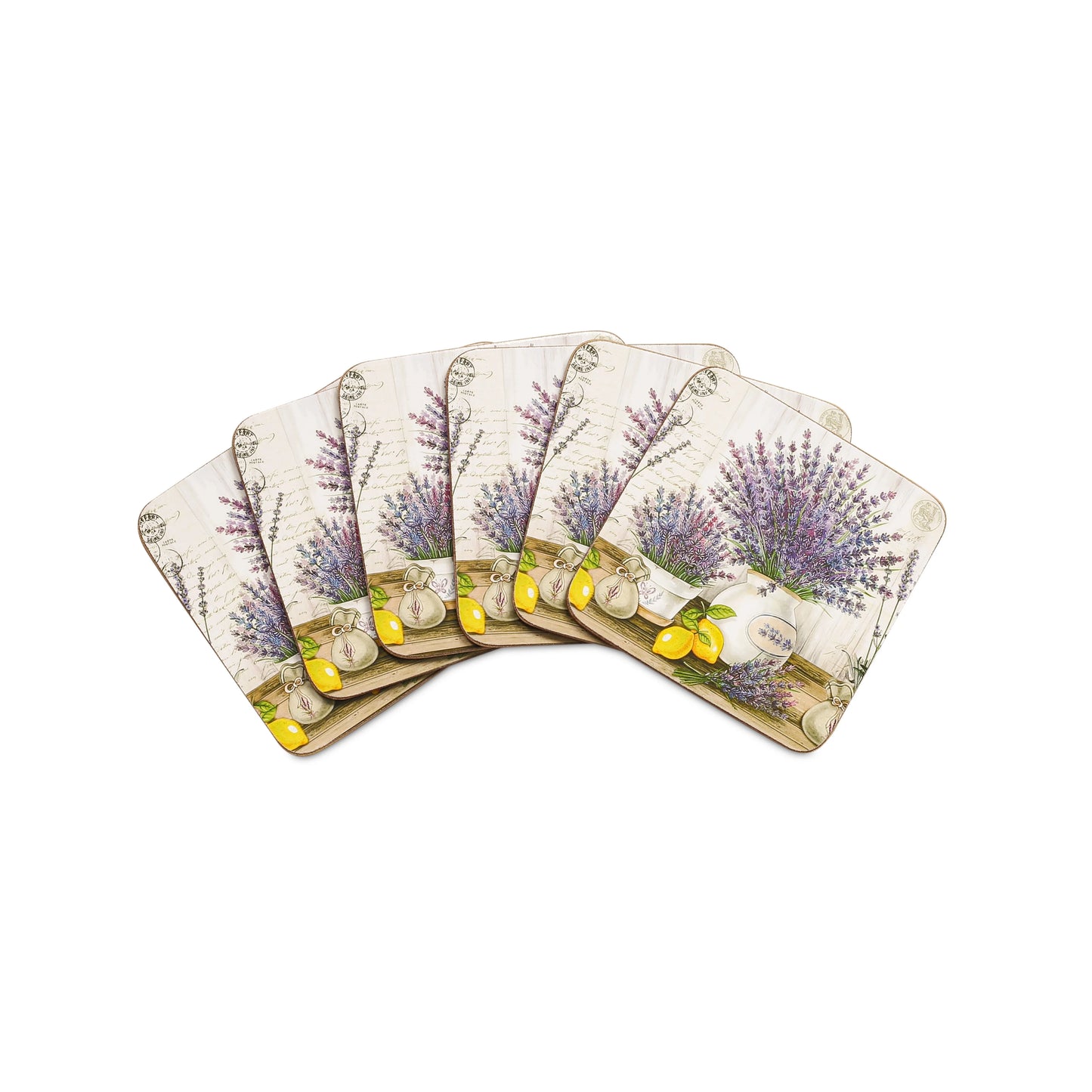 Free Shipping 6 Pcs Lavender Comic Print Pastoral Style Wood Coasters Eco-Friendly Square Coasters Dining Coffee Table Customized Printed