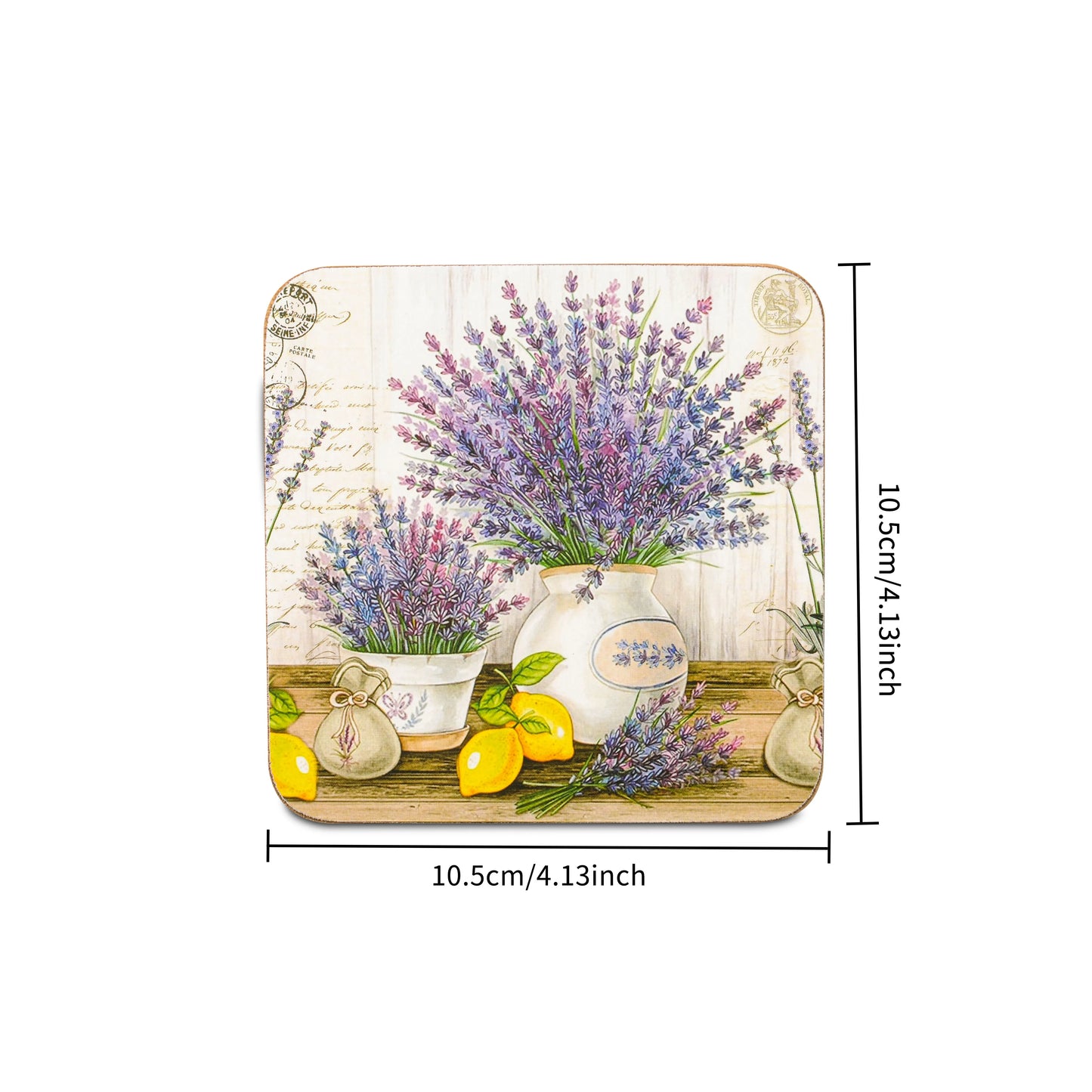 Free Shipping 6 Pcs Lavender Comic Print Pastoral Style Wood Coasters Eco-Friendly Square Coasters Dining Coffee Table Customized Printed