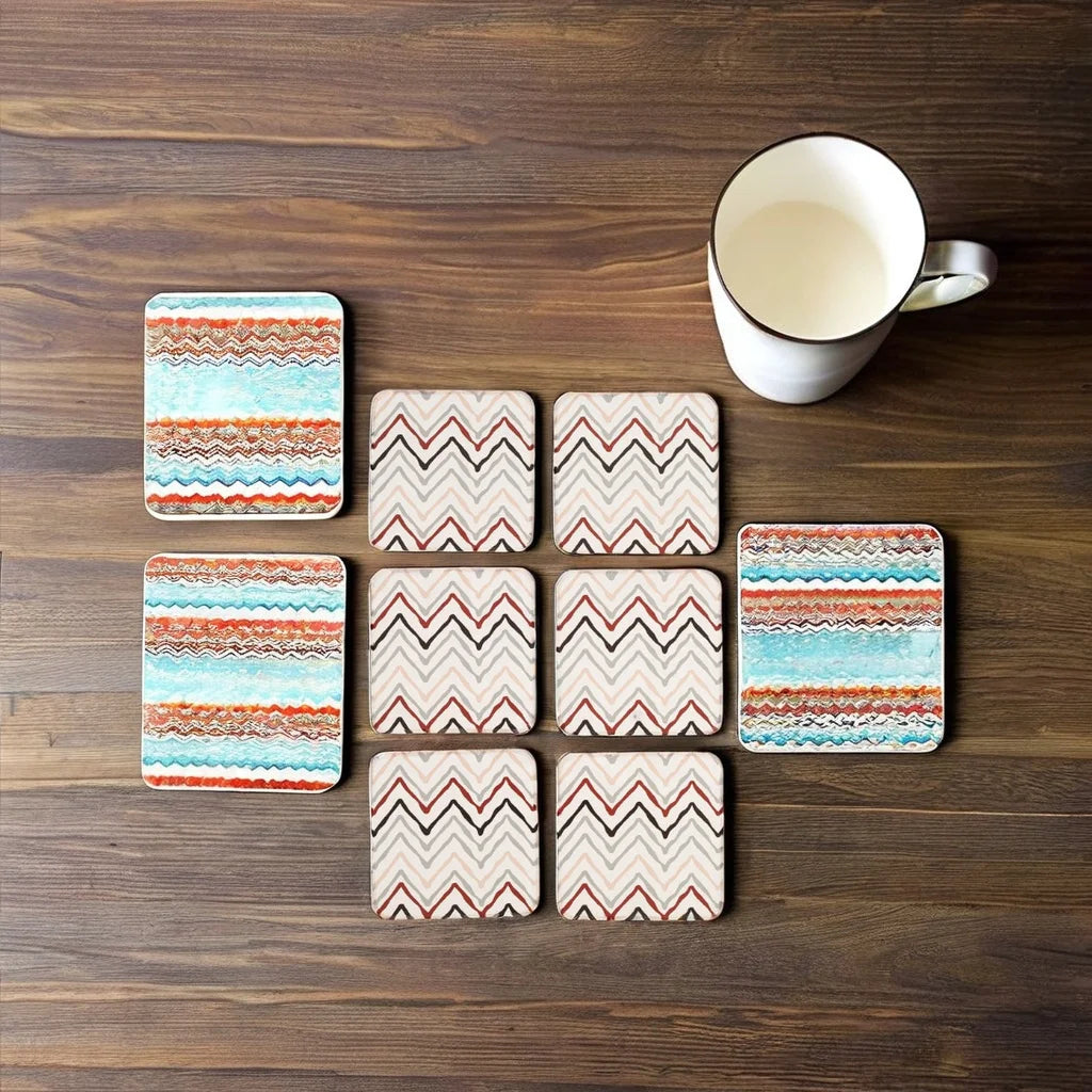 Free Shipping 6 Pcs Simple Style Corrugated Coffee Table Desk Coasters Customized Printed Wood Square Coasters Drinks Easy Use Dining