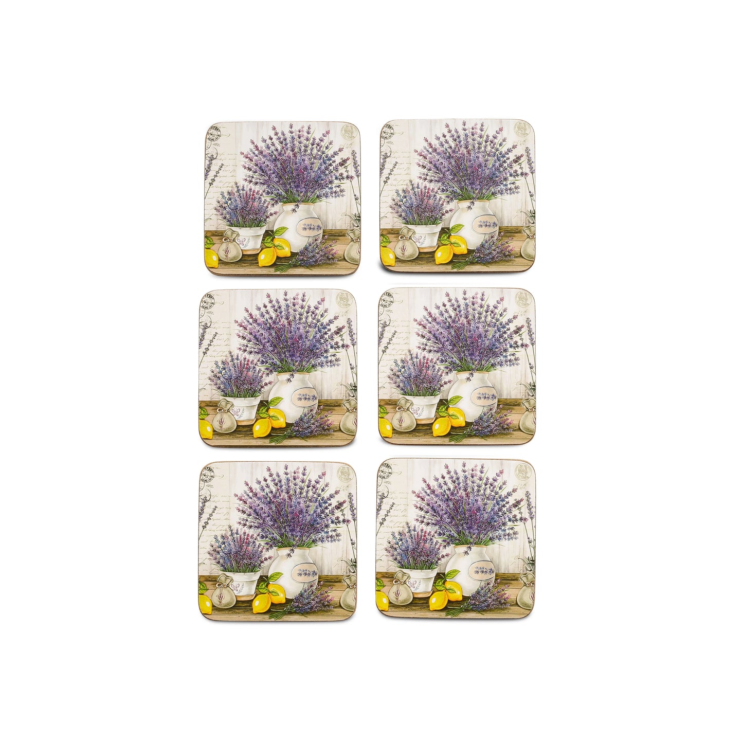 Free Shipping 6 Pcs Lavender Comic Print Pastoral Style Wood Coasters Eco-Friendly Square Coasters Dining Coffee Table Customized Printed