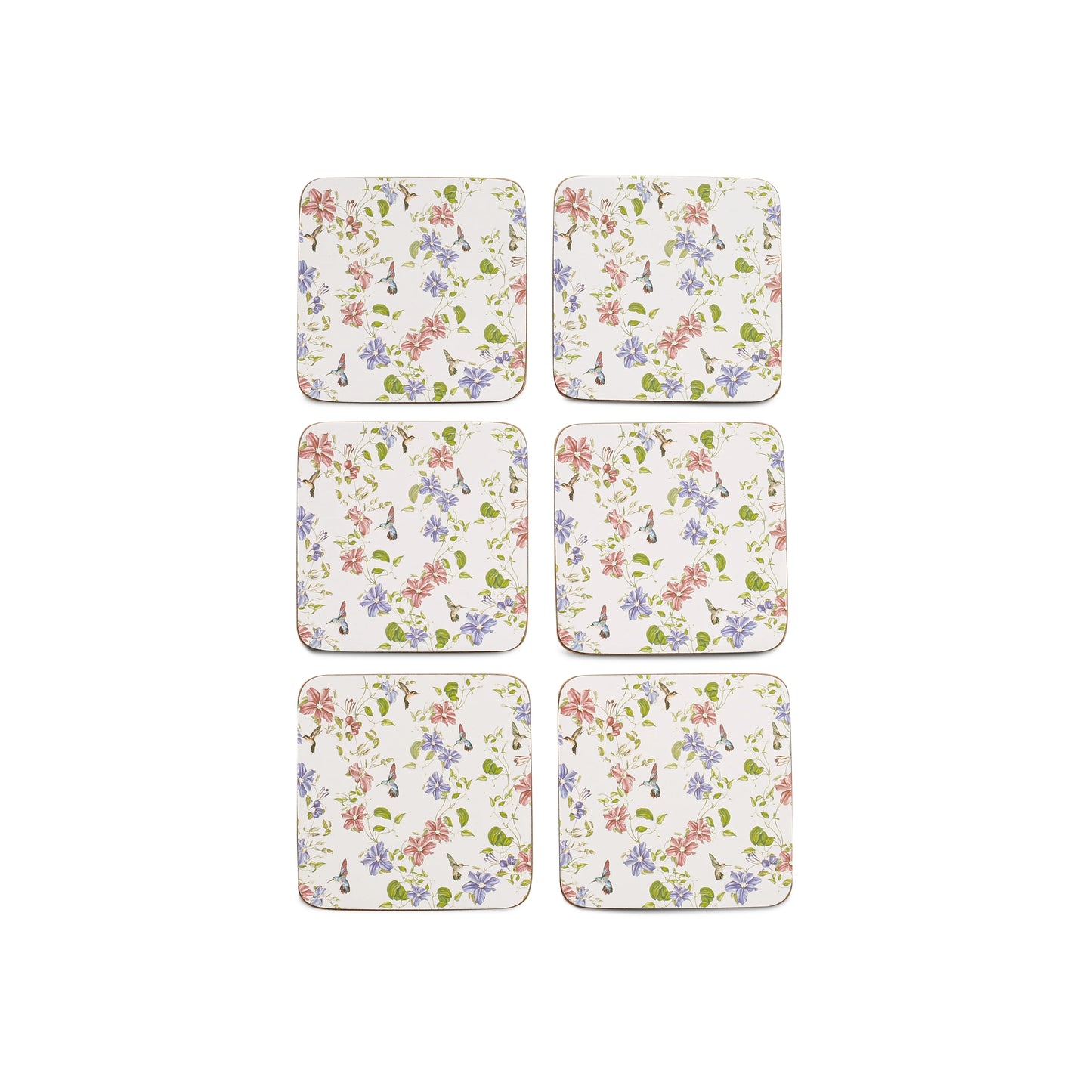 Free Shipping 6pcs Pastoral Style Coaster with Wisteria Flower Pattern Custom Printed Cork and Wood for Dining Wooden Cup Mats